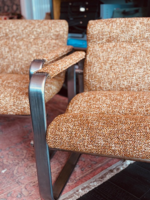 Fauteuil vintage rénové avec tissu Casamance Métissage - tapissier décorateur Lyon
